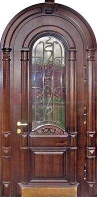 Арочная металлическая дверь массив со стеклом и ковкой ДА-50 в Наро-Фоминске