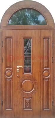 Двустворчатая железная дверь МДФ со стеклом в форме арки ДА-52 в Наро-Фоминске