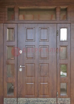 Стальная дверь МДФ со стеклом и фрамугами для дома ДФГ-29 в Наро-Фоминске