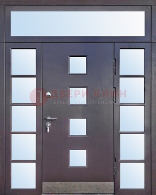 Современная железная дверь со стеклом и фрамугами ДФГ-4 в Наро-Фоминске