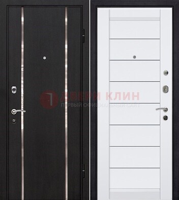 Черная входная дверь с МДФ и декоративными вставками ДМ-143 в Голицино