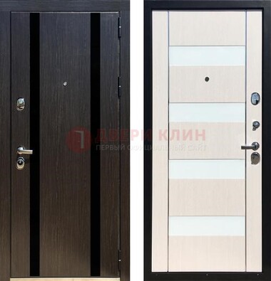 Черная железная дверь с МДФ и декоративными вставками ДМ-157 в Наро-Фоминске