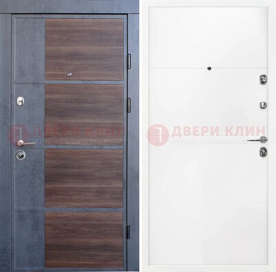 Серая с коричневой вставкой металлическая дверь МДФ ДМ-197 в Краснодаре