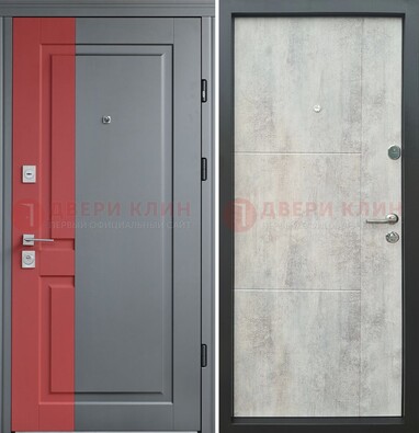 Серая с красной полосой металлическая дверь МДФ ДМ-245 в Наро-Фоминске
