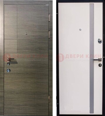 Входная дверь Серая стальная МДФ с белой стеклянной вставкой внутри ДМ-266 в Наро-Фоминске