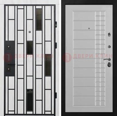 Белая с черными элементами железная дверь МДФ ДМ-282 в Наро-Фоминске
