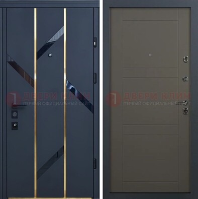 Темная металлическая дверь МДФ со стеклянными вставками ДМ-288 в Наро-Фоминске