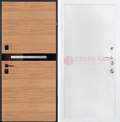 Железная коричневая дверь с МДФ в белом цвете ДМ-313 в Наро-Фоминске