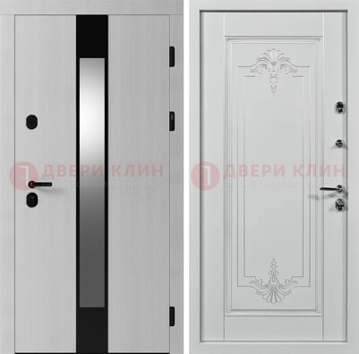 Белая металлическая дверь МДФ с зеркальной вставкой ДМ-324 в Наро-Фоминске