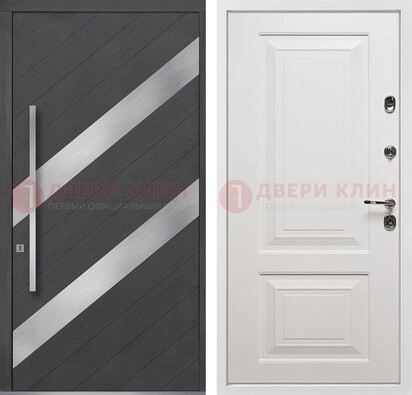 Серая входная дверь МДФ с металлическими вставками ДМ-325 в Наро-Фоминске