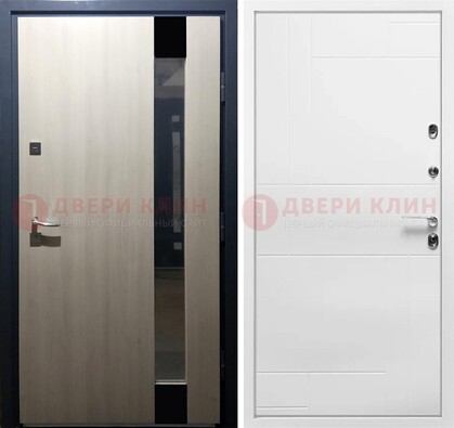 Светлая металлическая дверь МДФ с зеркальной вставкой  ДМ-329 в Наро-Фоминске