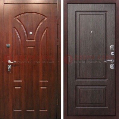 Темная железная дверь с коричневыми МДФ ДМ-376 в Лыткарино