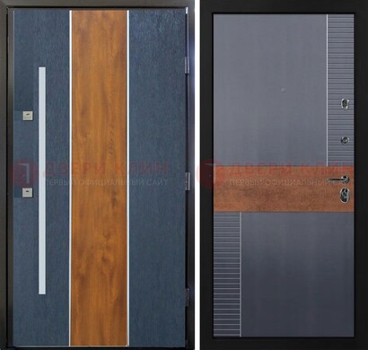 Темная металлическая дверь МДФ со вставками ДМ-411 в Дубне