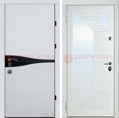 Белая железная дверь с МДФ в стиле хайтек ДМ-413 в Наро-Фоминске