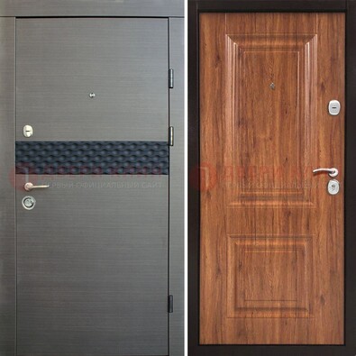 Темная стальная дверь МДФ с декоративной вставкой ДМ-440 в Наро-Фоминске