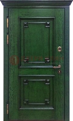 Зеленая входная дверь с массивом дуба ДМД-51 в Наро-Фоминске