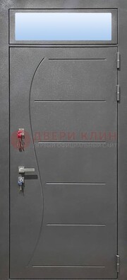 Чёрная входная дверь с порошковым окрасом и стеклом ДП-313 в Наро-Фоминске