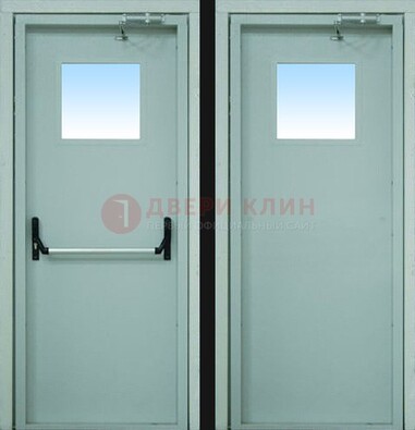 Серая металлическая противопожарная дверь со стеклянной вставкой ДПП-3 в Наро-Фоминске