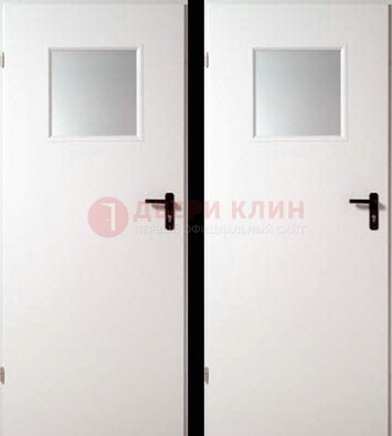 Белая железная противопожарная дверь с декоративной вставкой ДПП-6 в Наро-Фоминске