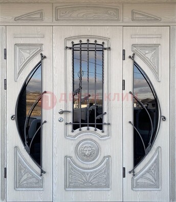 Большая парадная дверь Винорит со стеклом и ковкой ДПР-108 в Наро-Фоминске