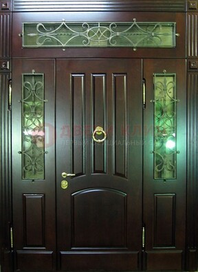 Стальная парадная дверь со стеклом и ковкой ДПР-18 для деревянного дома в Наро-Фоминске