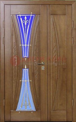 Коттеджная парадная дверь со стеклянными вставками и ковкой ДПР-26 в Наро-Фоминске
