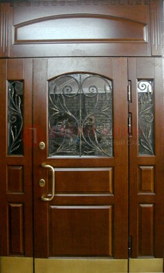 Стальная парадная дверь со вставками из стекла и ковки ДПР-30 в коттедж в Наро-Фоминске