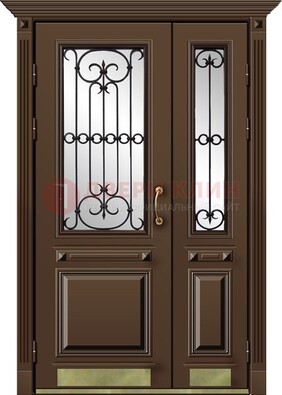 Стальная парадная дверь со вставками из стекла ДПР-32 для кирпичного дома в Тольятти