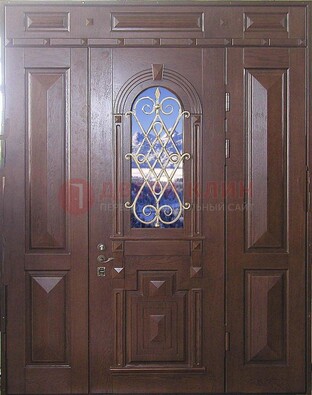 Стальная парадная дверь со стеклом и ковкой ДПР-4 для коттеджа в Наро-Фоминске