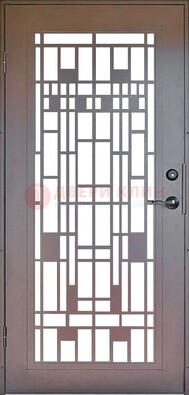 Коричневая стальная решетчатая дверь с узором ДР-4 в Наро-Фоминске