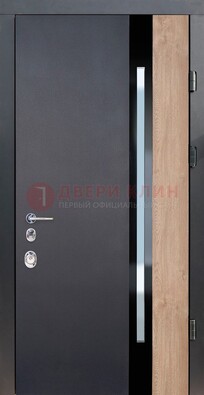 Черная металлическая дверь МДФ со стеклом ДС-14 в Наро-Фоминске