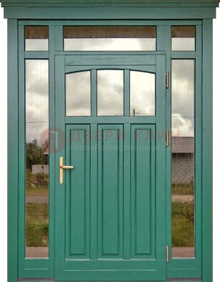 Зеленая металлическая дверь МДФ со стеклом ДС-43 в Наро-Фоминске