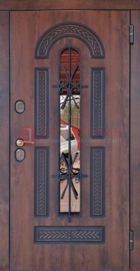 Железная дверь со стеклом и ковкой и узором ДСК-150 во Владимире