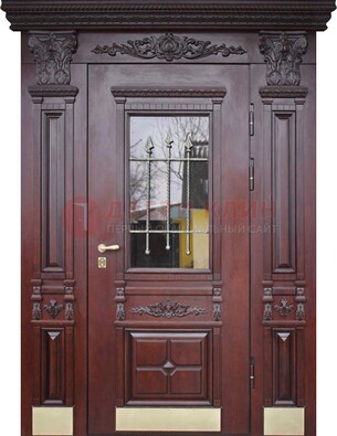 Железная парадная дверь массив дуба со стеклом и ковкой ДСК-175 в Наро-Фоминске