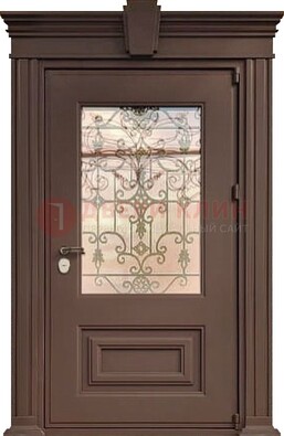 Металлическая дверь со стеклом и ковкой в классическом стиле ДСК-185 в Наро-Фоминске