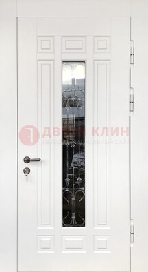 Белая стальная дверь винорит со стеклом и ковкой ДСК-191 в Наро-Фоминске