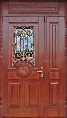 Филенчатая железная дверь со стеклом и ковкой ДСК-204 в Наро-Фоминске