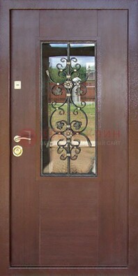 Входная дверь Винорит со стеклом и ковкой в коричневом цвете ДСК-212 в Ростове-На-Дону