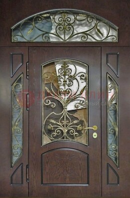 Входная дверь Винорит со стеклом и ковкой и фрамугами ДСК-213 в Челябинске