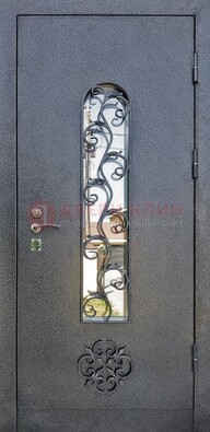 Темная стальная дверь Порошок со стеклом и ковкой ДСК-217 в Наро-Фоминске