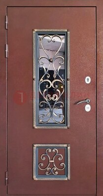 Уличная дверь Порошок со стеклом и ковкой для дома ДСК-218 в Наро-Фоминске