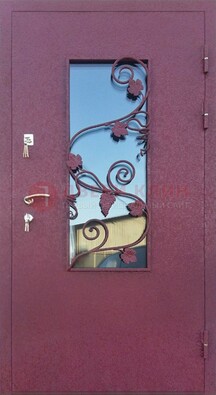 Железная дверь Порошок со стеклом и ковкой лозы ДСК-220 в Наро-Фоминске