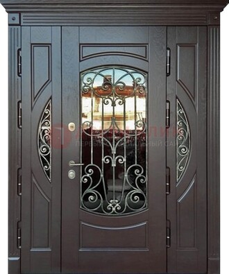 Полуторная железная дверь Винорит со стеклом и ковкой ДСК-231 в Наро-Фоминске