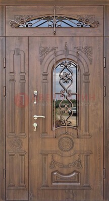 Распашная стальная дверь Винорит со стеклом и ковкой ДСК-232 в Красноармейске