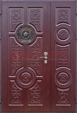 Красная железная дверь Винорит со стеклом и ковкой ДСК-235 в Наро-Фоминске