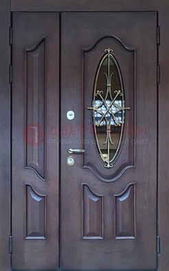 Темная металлическая дверь Винорит со стеклом и ковкой ДСК-239 в Наро-Фоминске