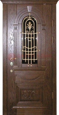 Железная дверь со стеклом и ковкой в классическом стиле ДСК-23 в Наро-Фоминске