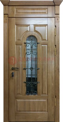 Металлическая дверь массив со стеклом и ковкой для дома ДСК-246 в Наро-Фоминске