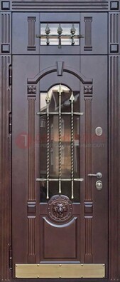 Металлическая дверь массив со стеклом и ковкой с фрамугой ДСК-249 в Наро-Фоминске