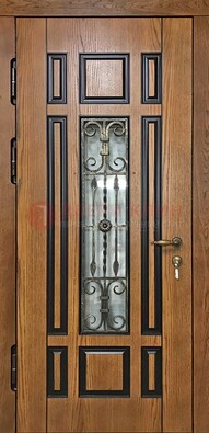 Двухцветная железная дверь Винорит со стеклом и ковкой ДСК-264 в Наро-Фоминске